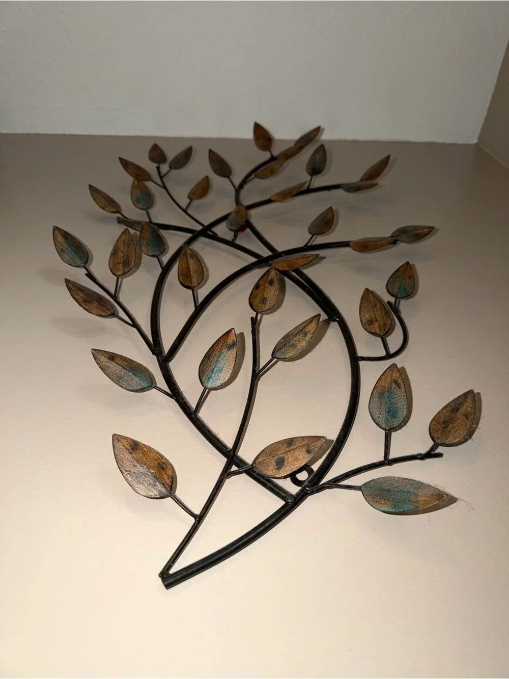 Brown & Teal Metal Leaf Wall Sculpture